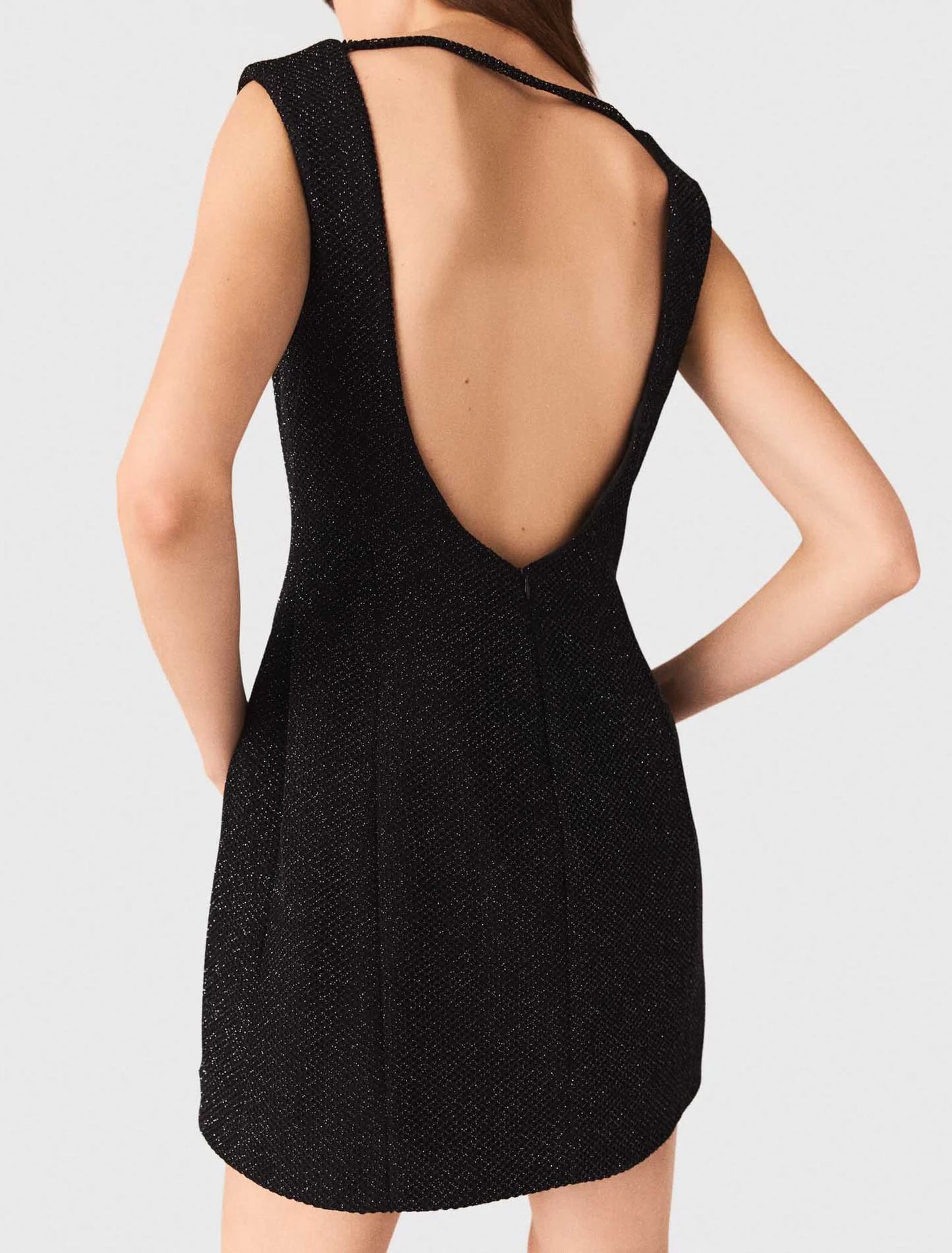 Maje Black Metallic Backless Dress. Nwt