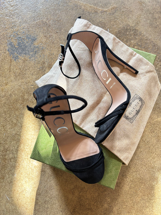Gucci Black Suede Crystal GG Sandals