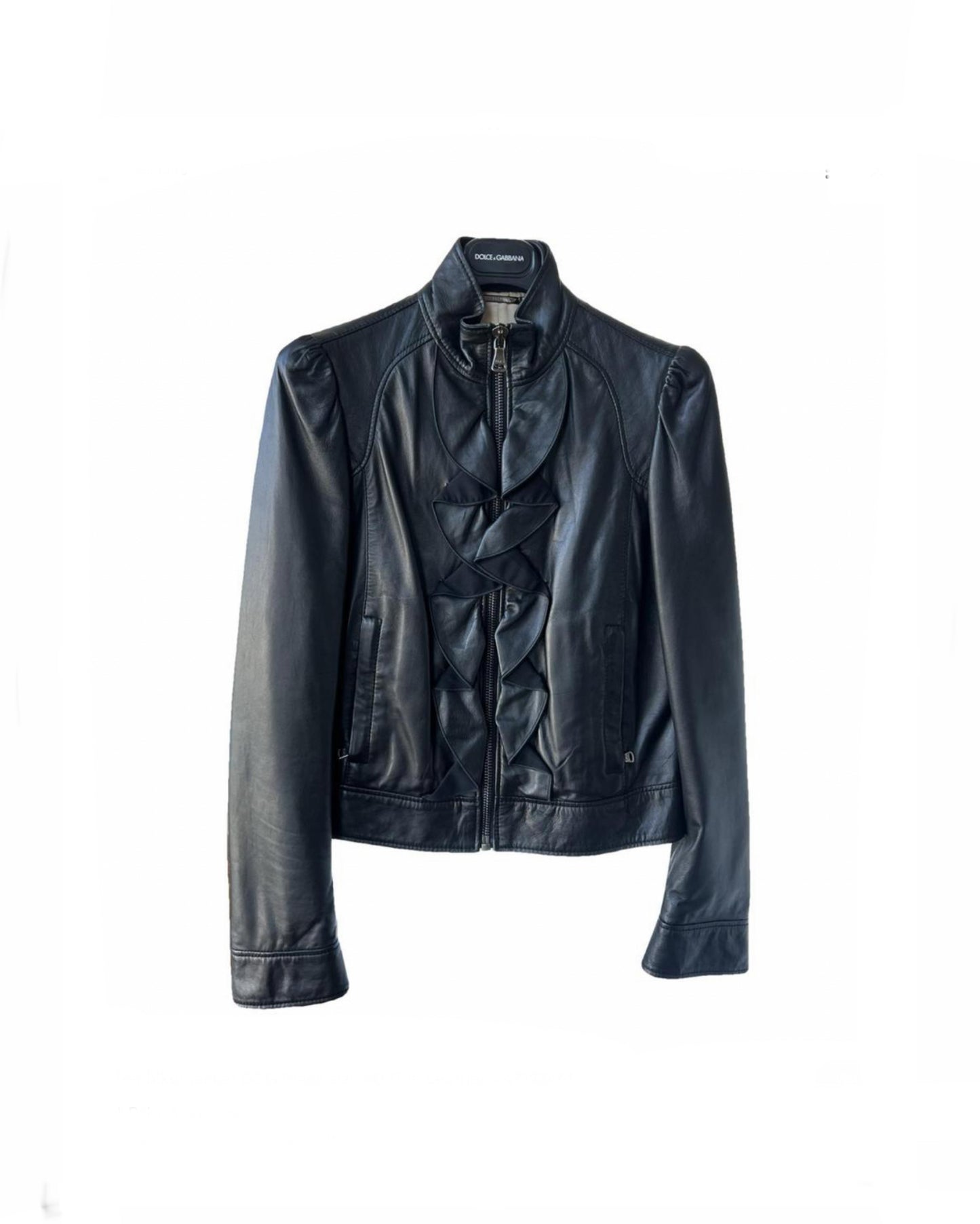 D+G Leather Frill Front Jacket