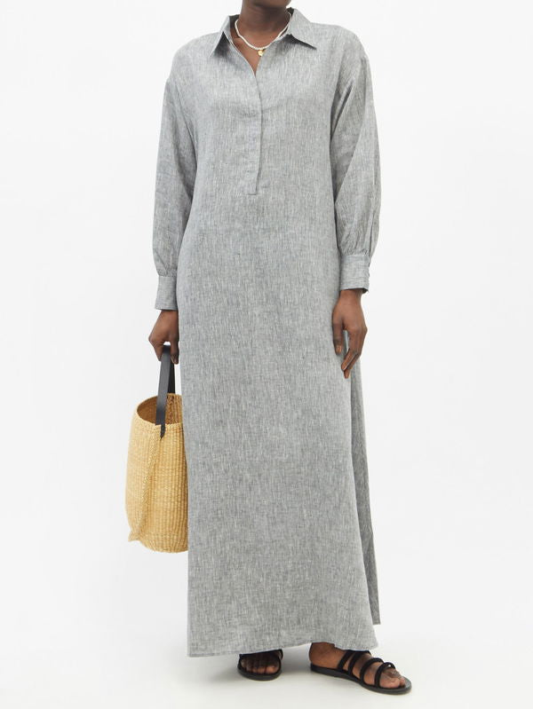 Asceno Organic linen Maxi Shirt Dress