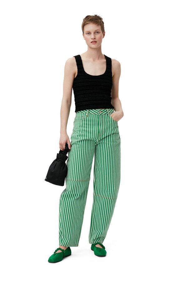 Ganni Green Striped Denim Jeans