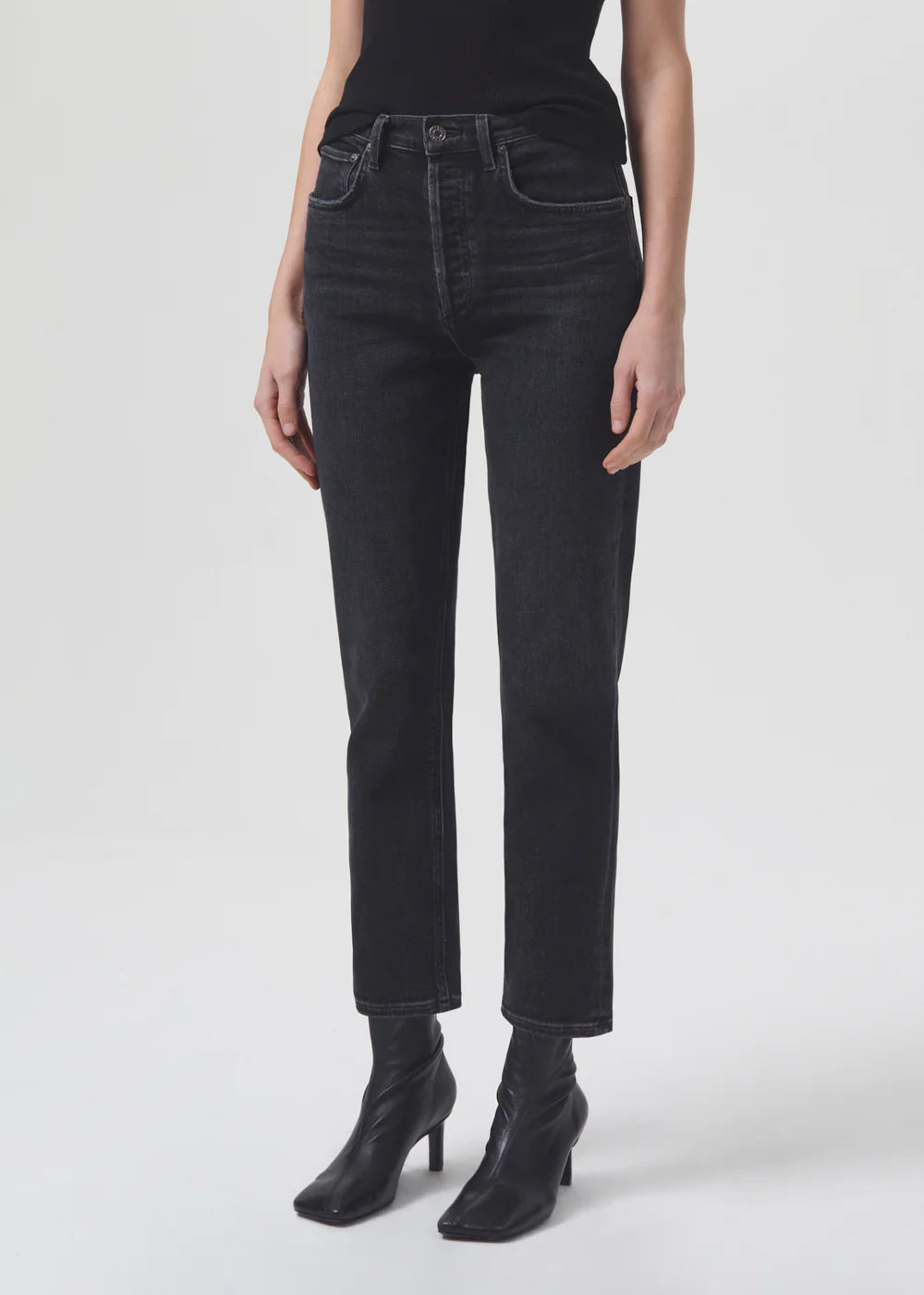 AGolde Black Wash Cropped Riley Jeans