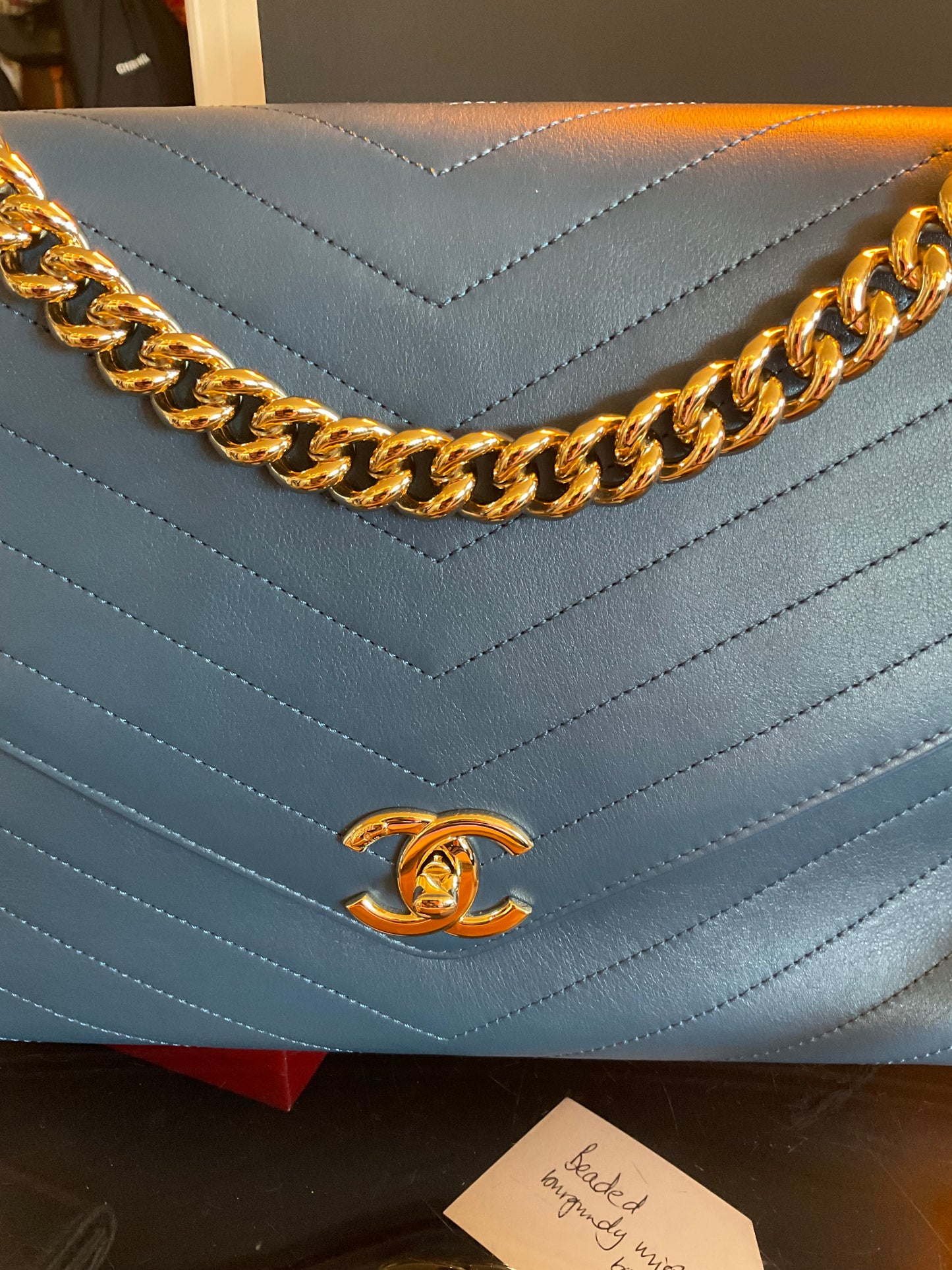 Chanel Blue Chevron Flap Bag