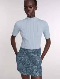 Maje Pale Blue Ribbed Top