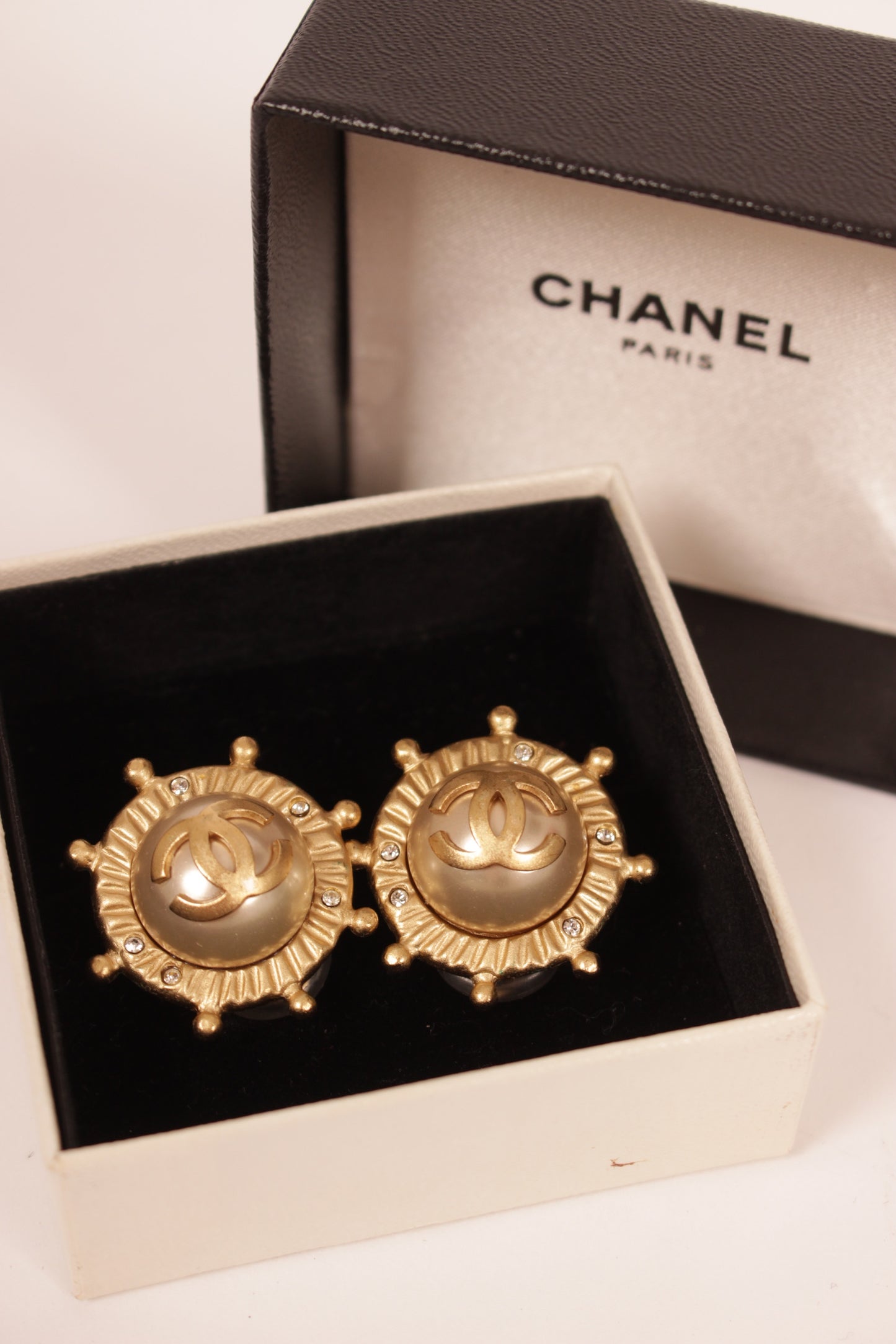 Chanel Vintage Pearl Logo Earrings