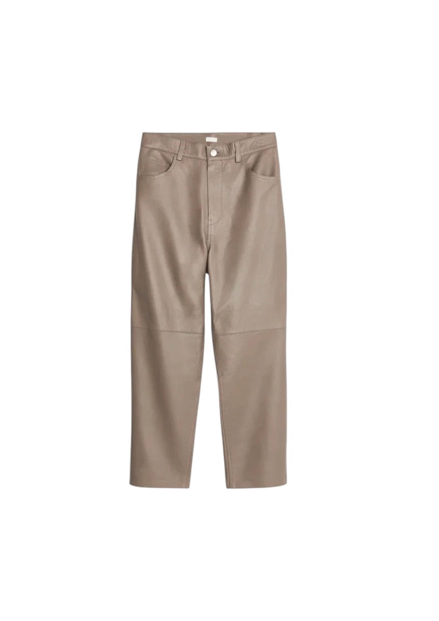 Arket Taupe Leather Tapered Trousers