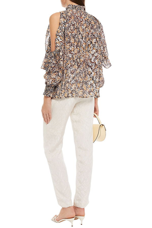 Maje Metallic Cold Shoulder Blouse