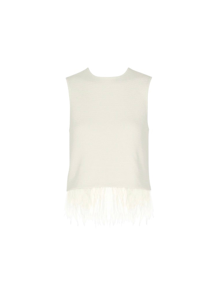 Frame Ivory Feather Trimmed Top