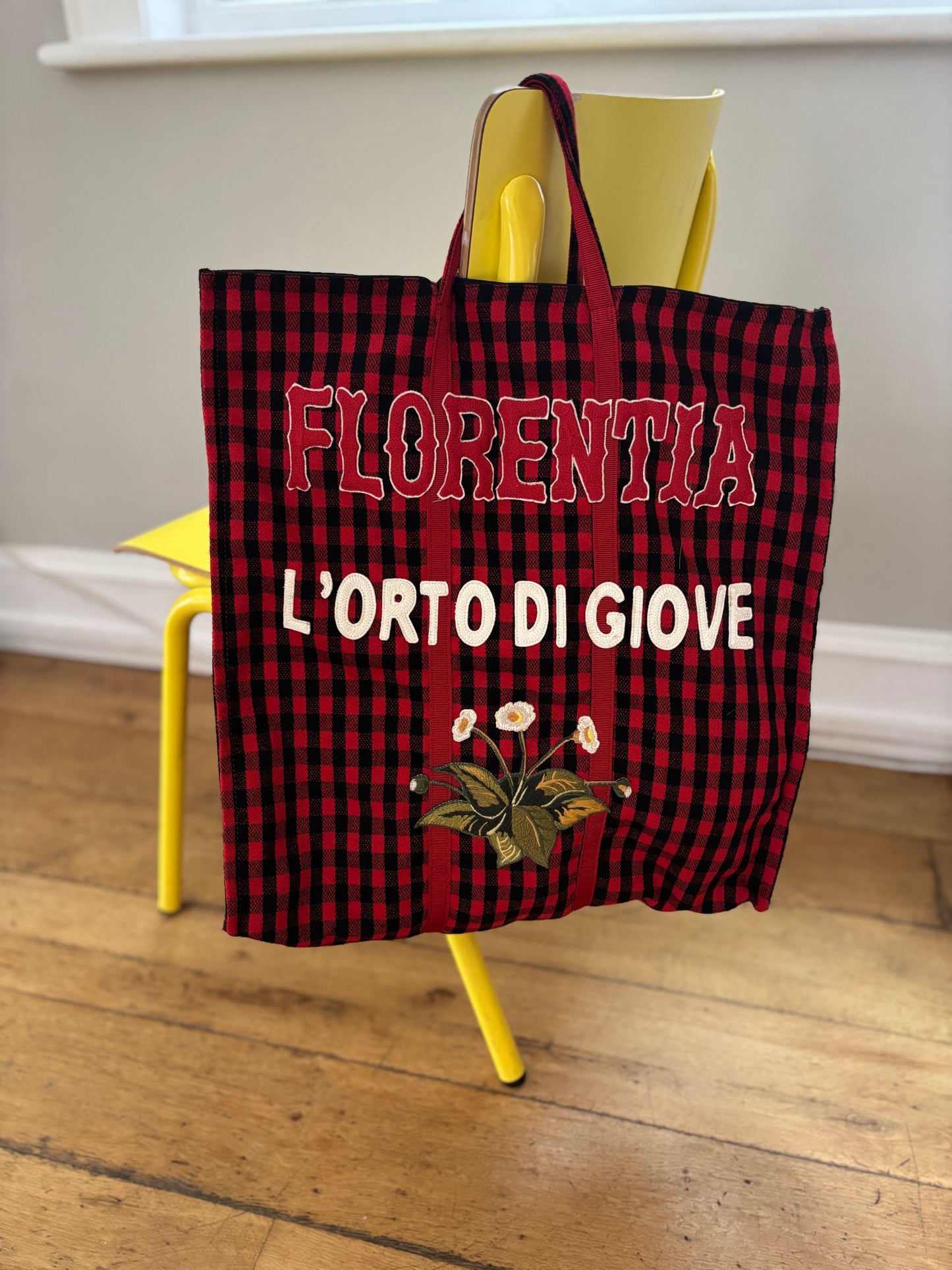 Gucci Florentina Wool Plaid Appliqué Tote