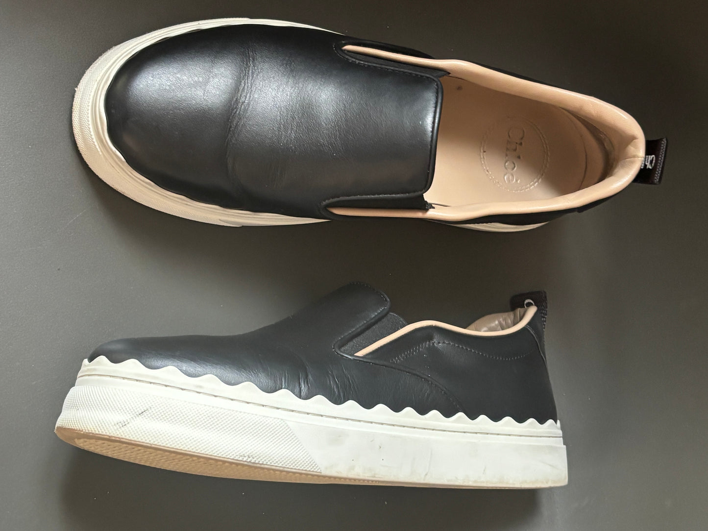 Chloe Black Leather Slip Ons