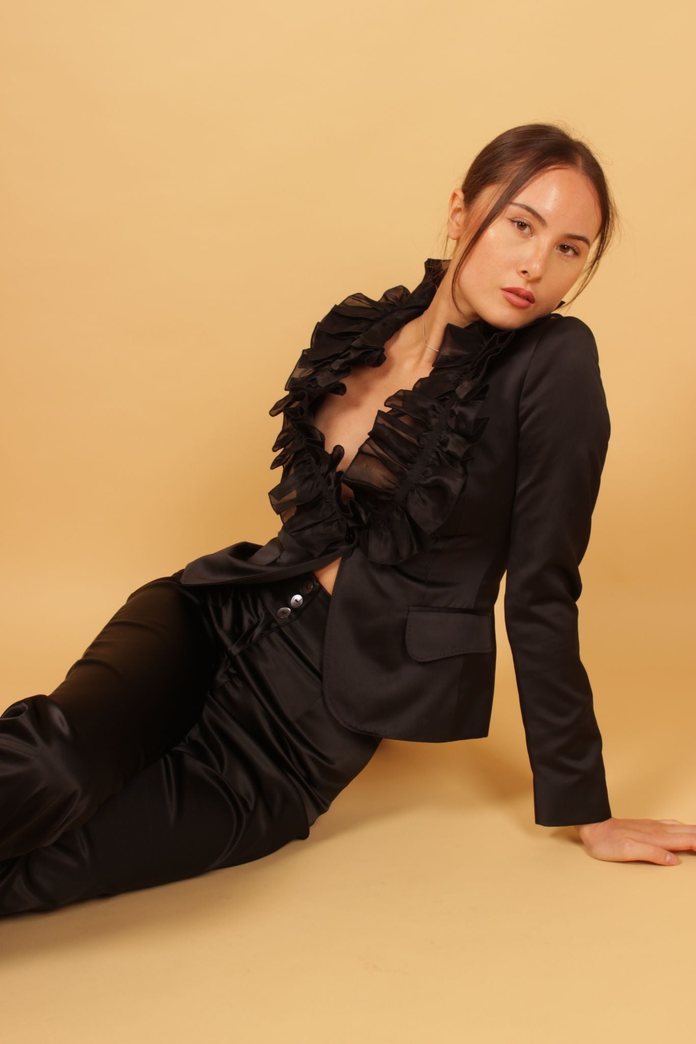 D&G Ruffle Neck Satin Blazer