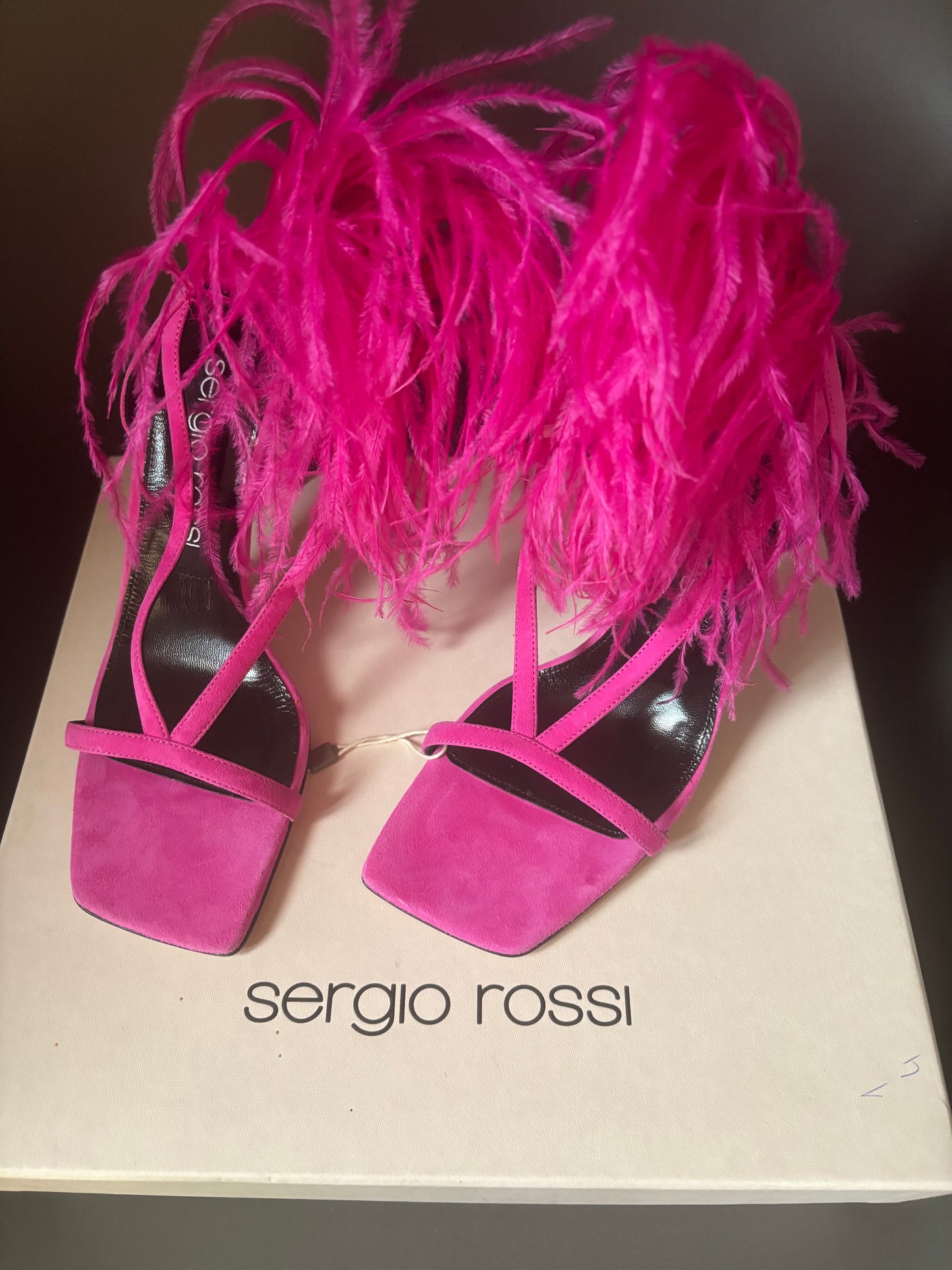 Sergio Rossi Fuchsia Feather Sandals - new