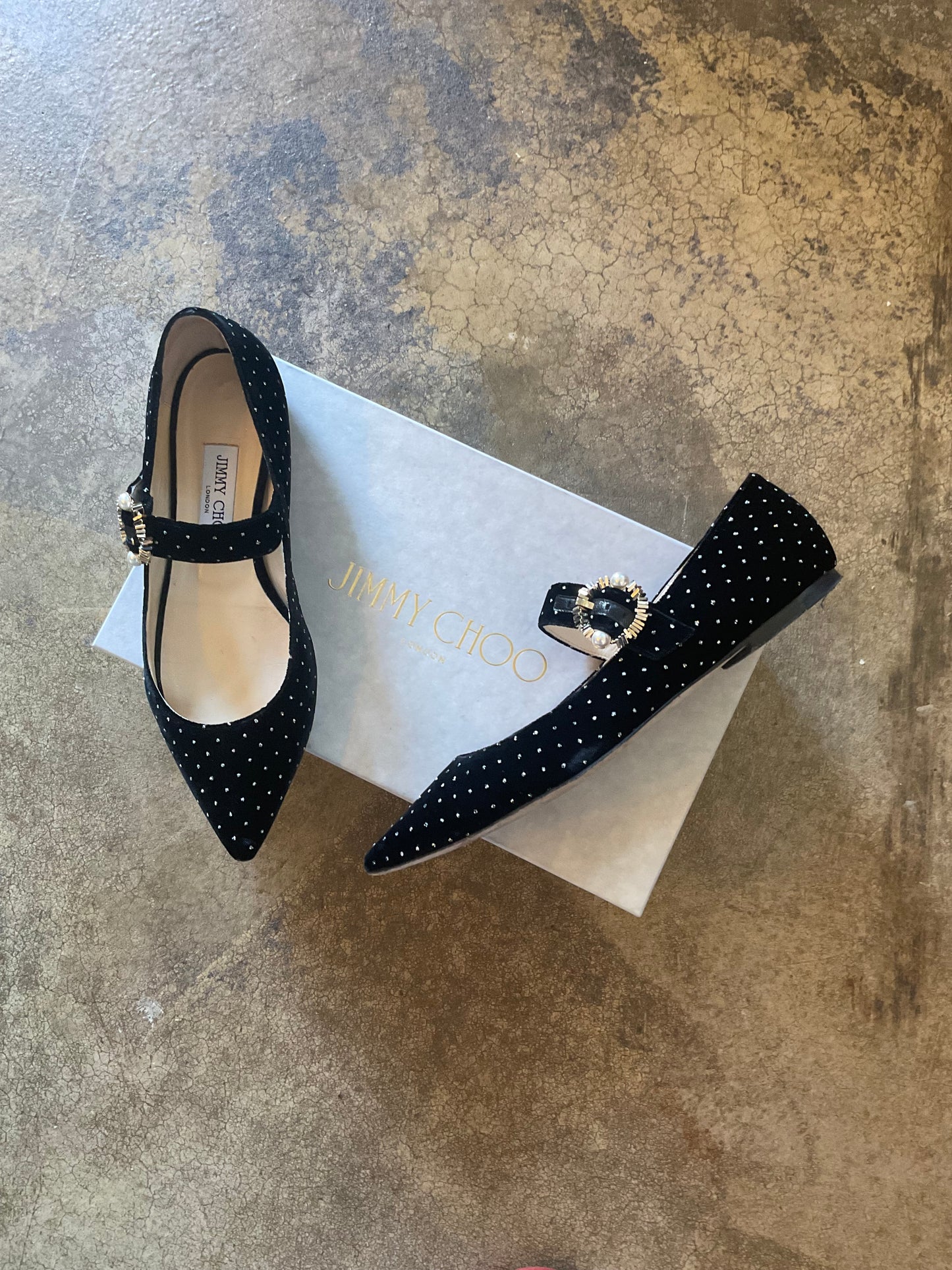 Jimmy Choo Velvet Studded Flats