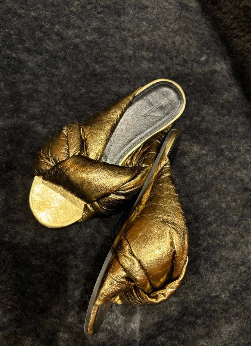 Balenciaga Gold Drappy Sandals