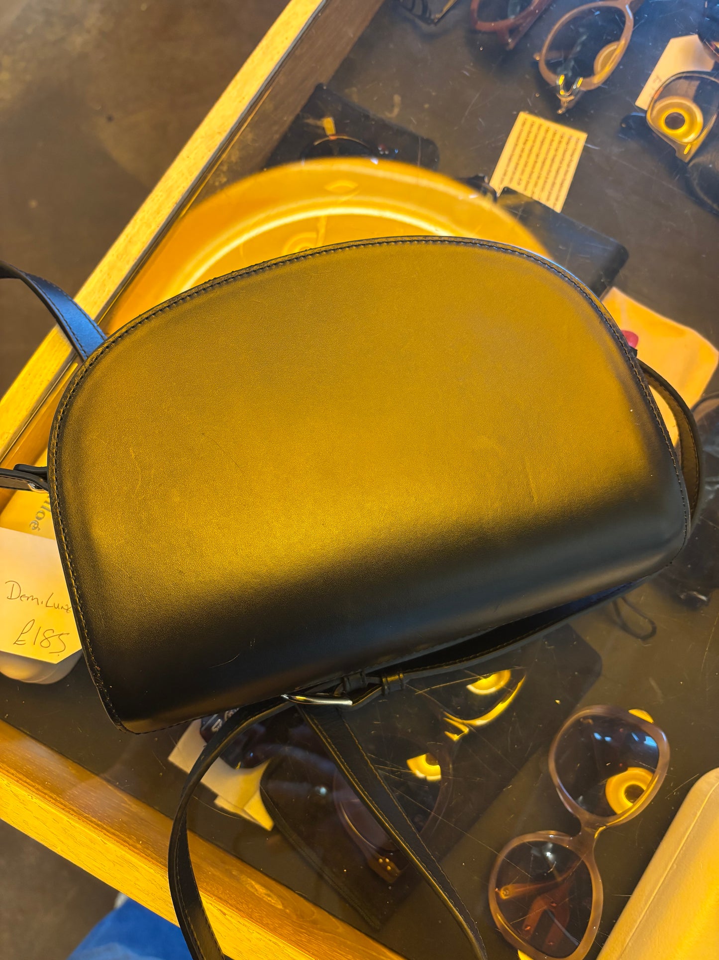 A.P.C Black Leather Demi Lune Bag