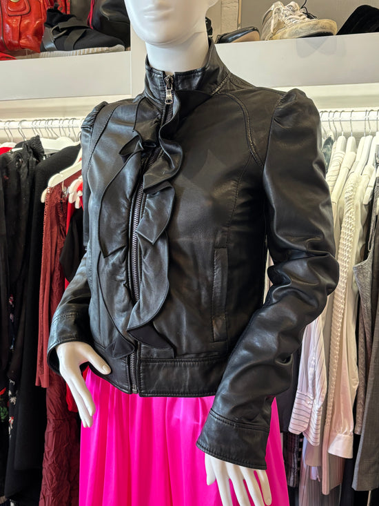 D+G Leather Frill Front Jacket