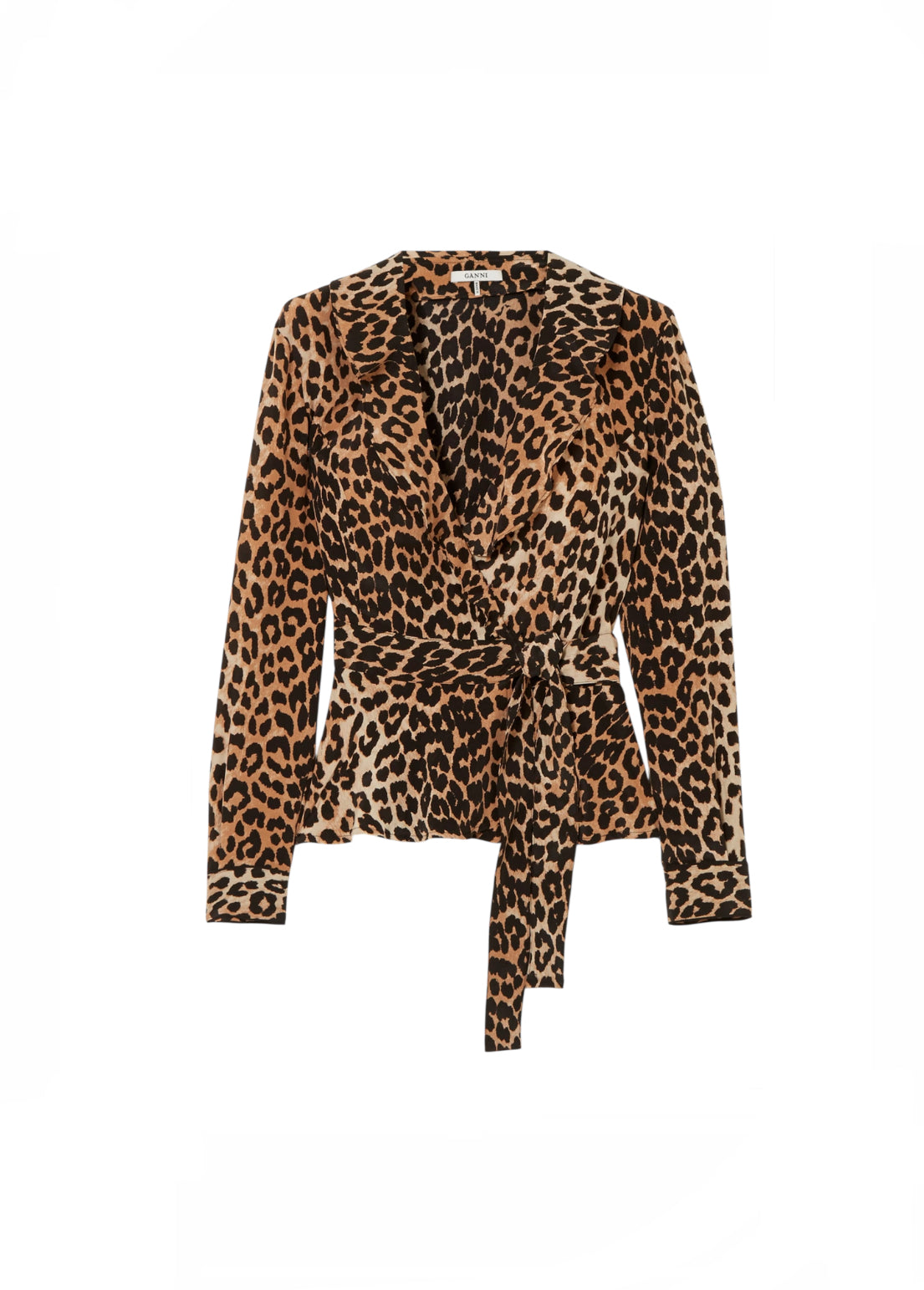 Ganni Leopard Silk Wrap Top