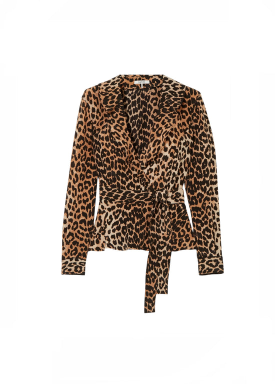 Ganni Leopard Silk Wrap Top