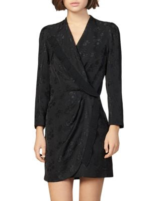 Sandro Black Jacquard Wrap Dress
