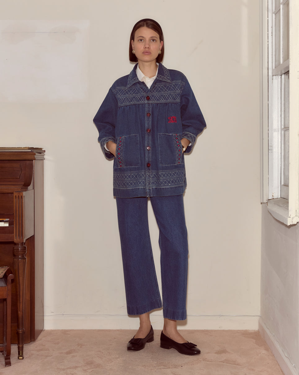 Bode Quincy Embroidered Denim Jacket