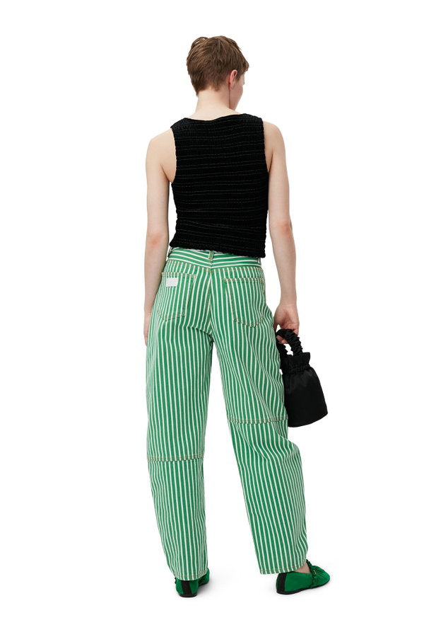 Ganni Green Striped Denim Jeans