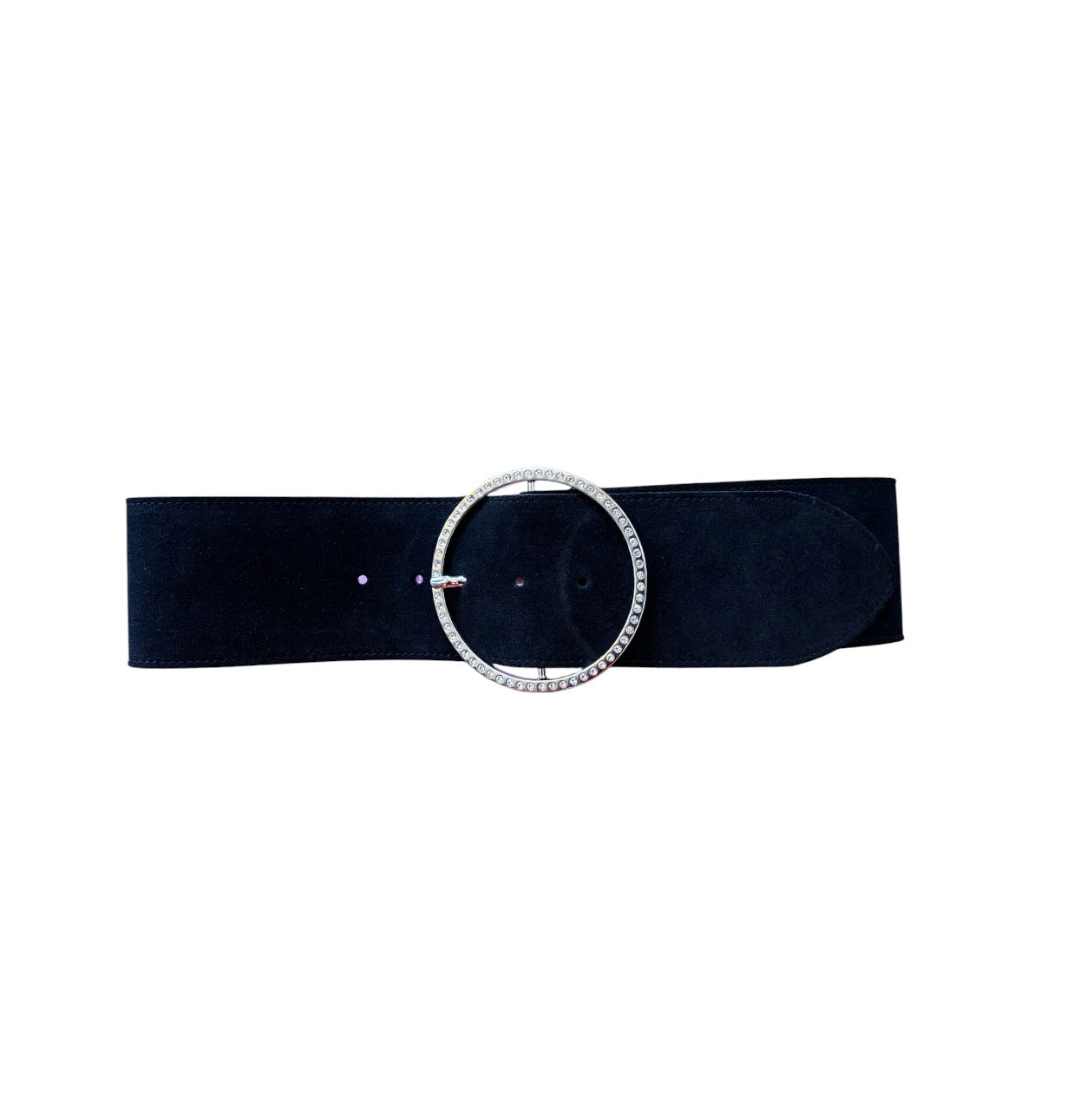 Essentiel Antwerp Black Suede and Diamonte Buckle Wide Belt