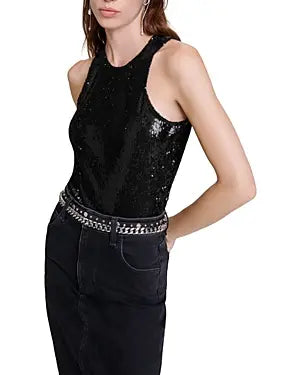 Maje Black Sequin Top