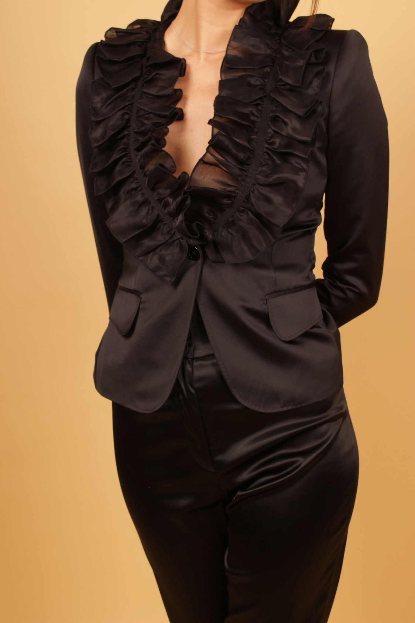 D&G Ruffle Neck Satin Blazer
