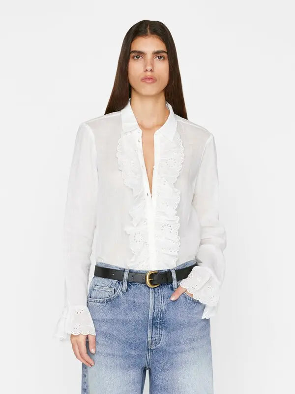 Frame White Ruffle Shirt