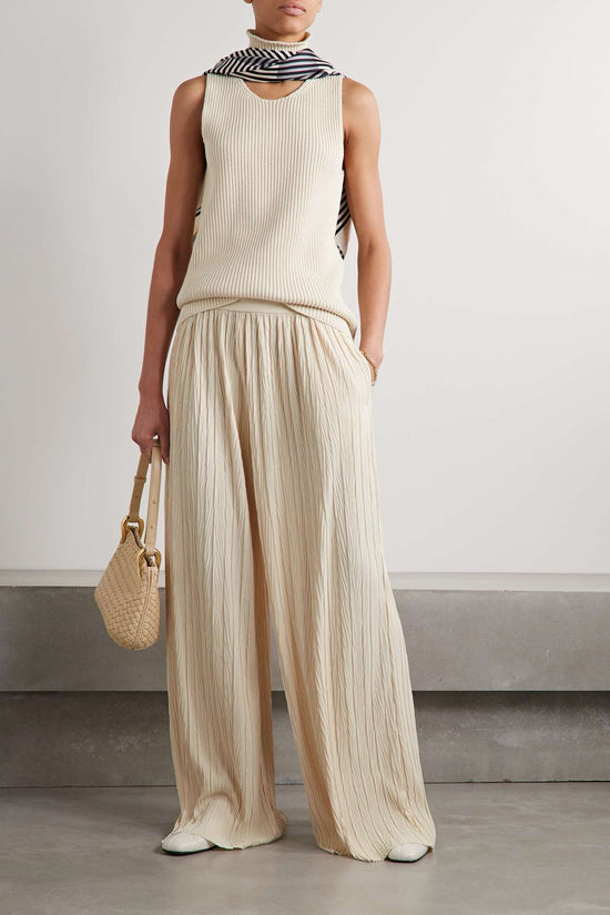 Maxmara Leisure Plisse Cream Pants