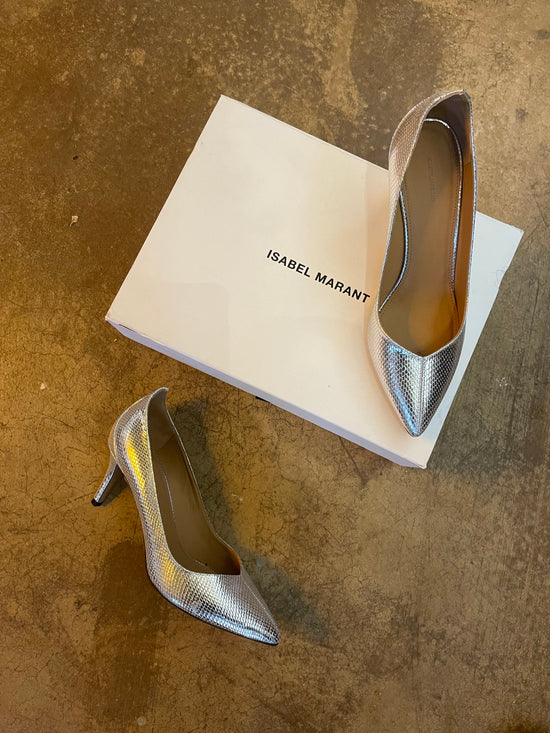 Isabel Marant Silver Snakeskin Heels - new