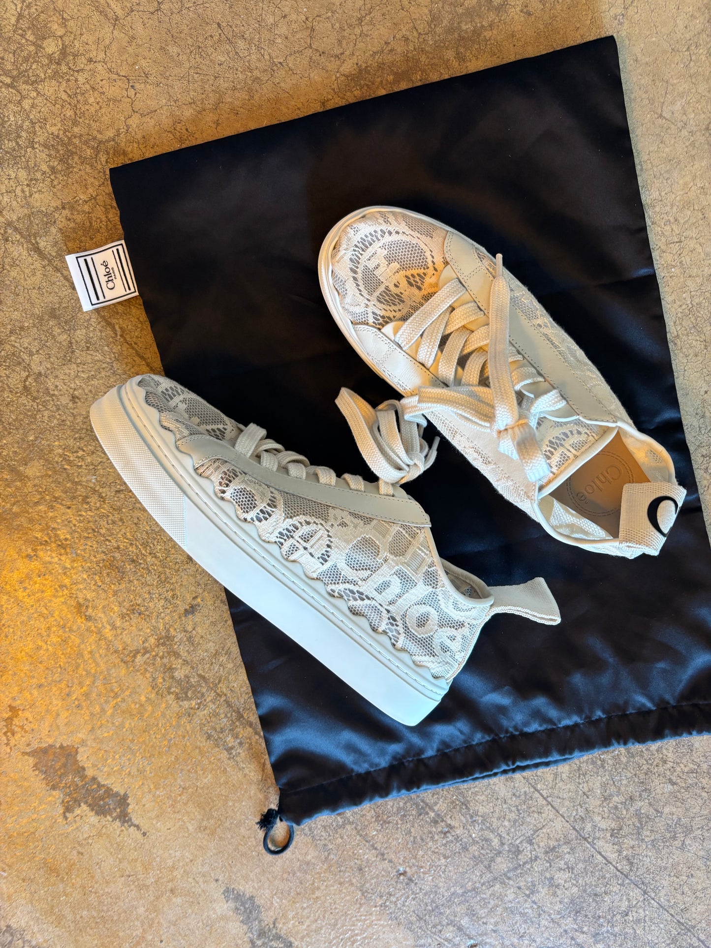 Chloe Cream Lace Trainers