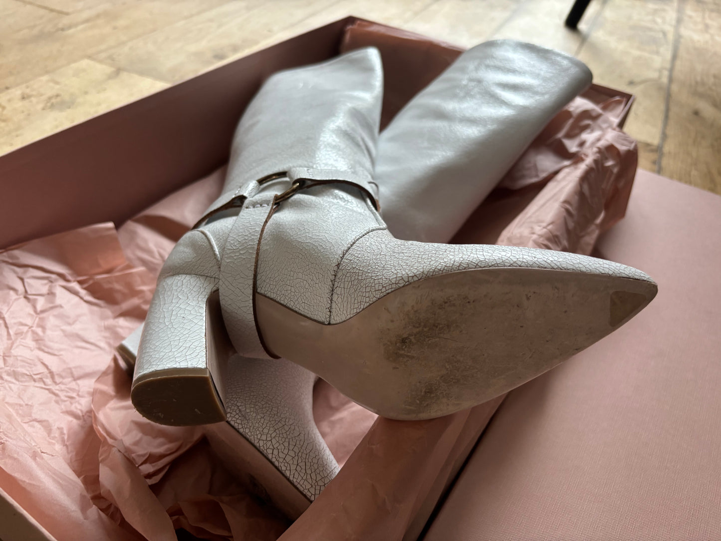 MiuMiu White Leather Cowboy Boots
