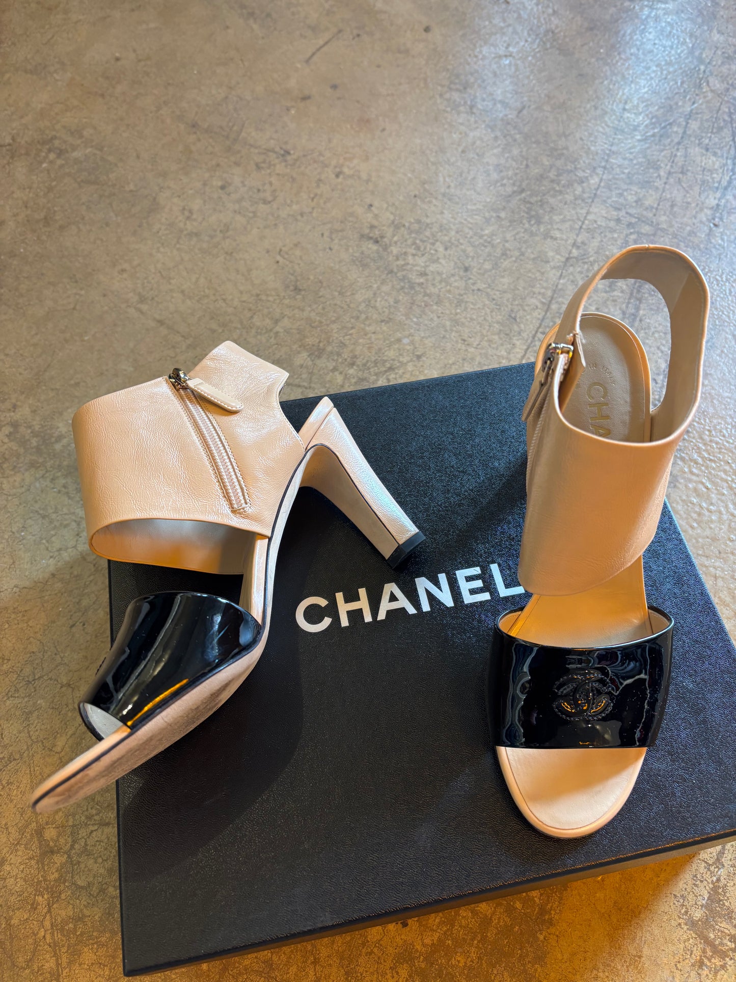 Chanel Two Tone Logo Heels