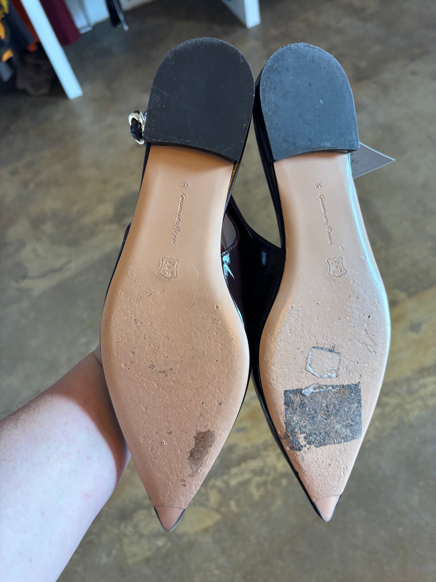 Gianvito Rossi Bobbi Polished Brown Sling Backs