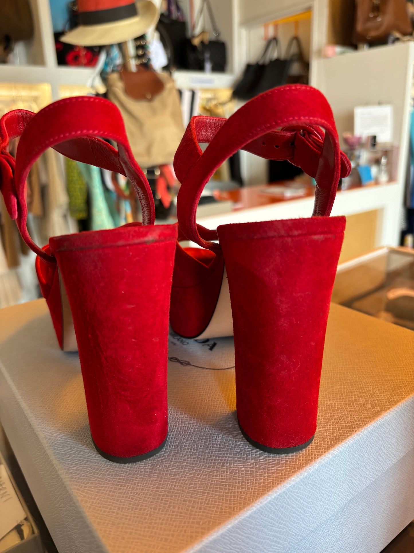 Prada Red Suede Platforms