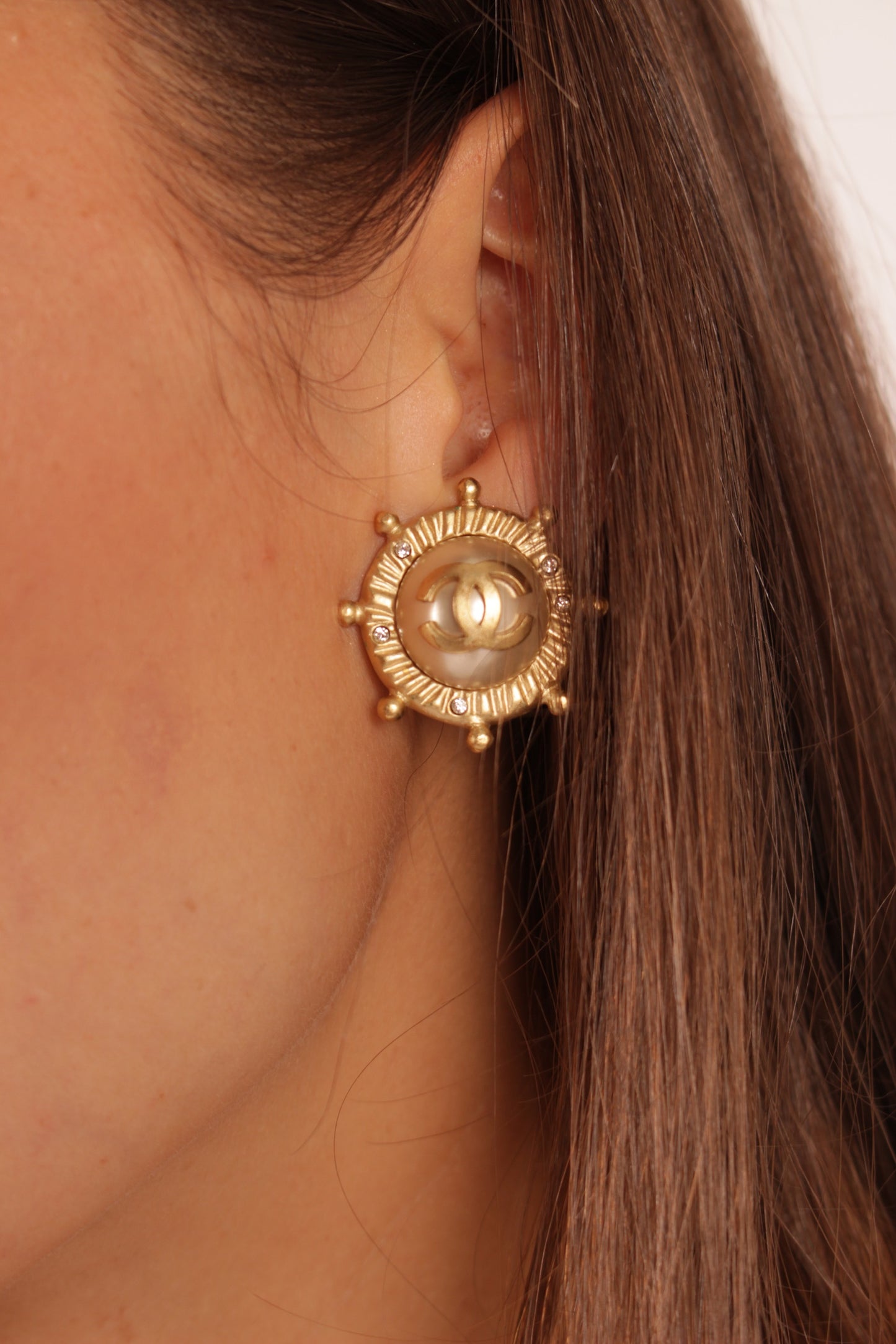 Chanel Vintage Pearl Logo Earrings