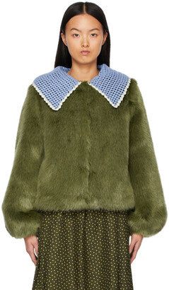 Shrimps Crochet Collar Faux Fur Jacket