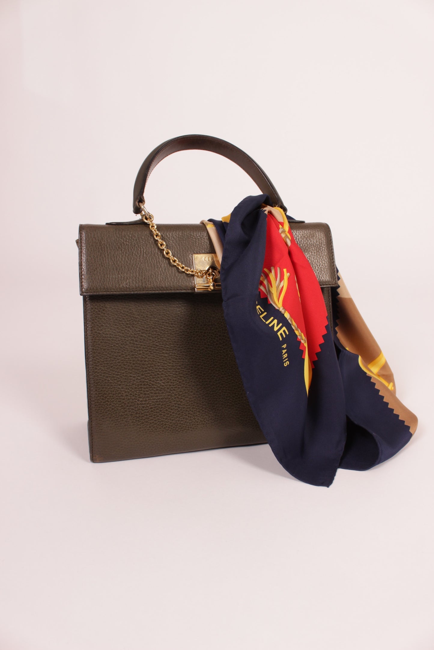 Vintage Celine Kelly Top Handle Bag in Military Green