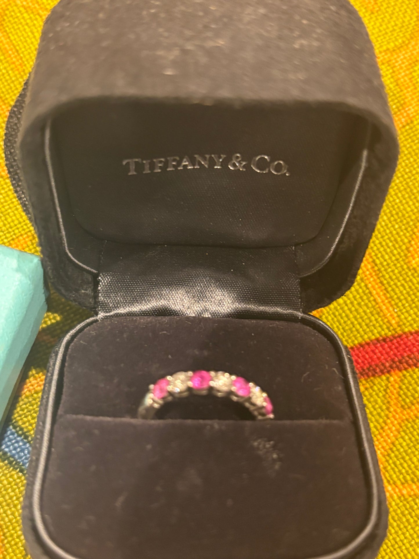 Tiffany & Co Platinum Diamond and Rubies Half Circle Ring