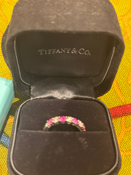 Tiffany & Co Platinum Diamond and Rubies Half Circle Ring