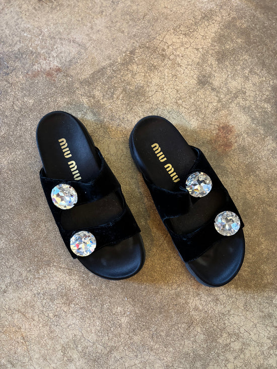 Miu Miu Black Velvet Sliders