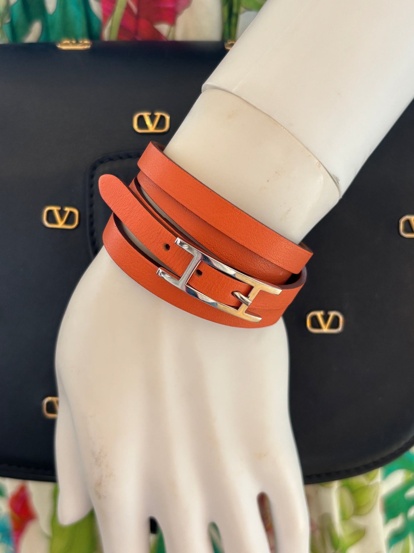 Hermes Behapi Orange Triple Leather Bracelet