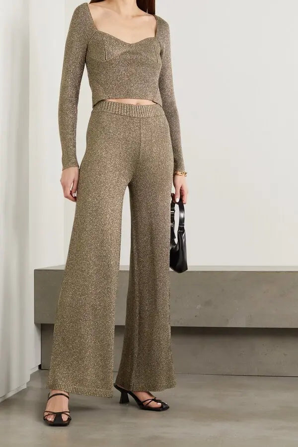 Staud Gold Lurex trousers