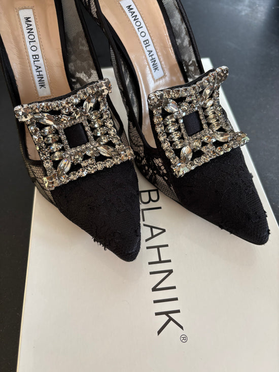 Manolo Blahnik Lace Crystal Heels
