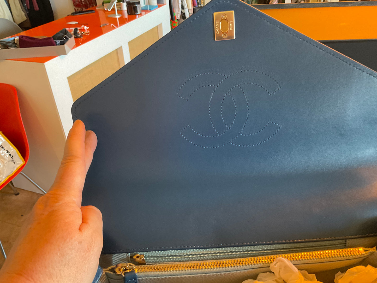 Chanel Blue Chevron Flap Bag