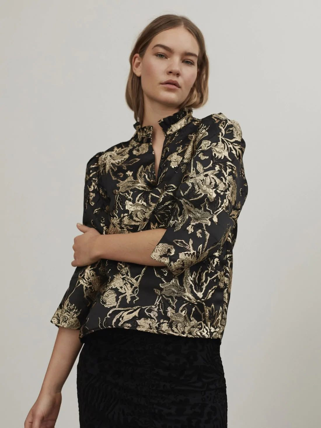 Sophie Schnoor Gold Brocade Top