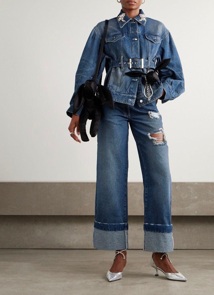Simone Rocha Distressed Jewel Jeans