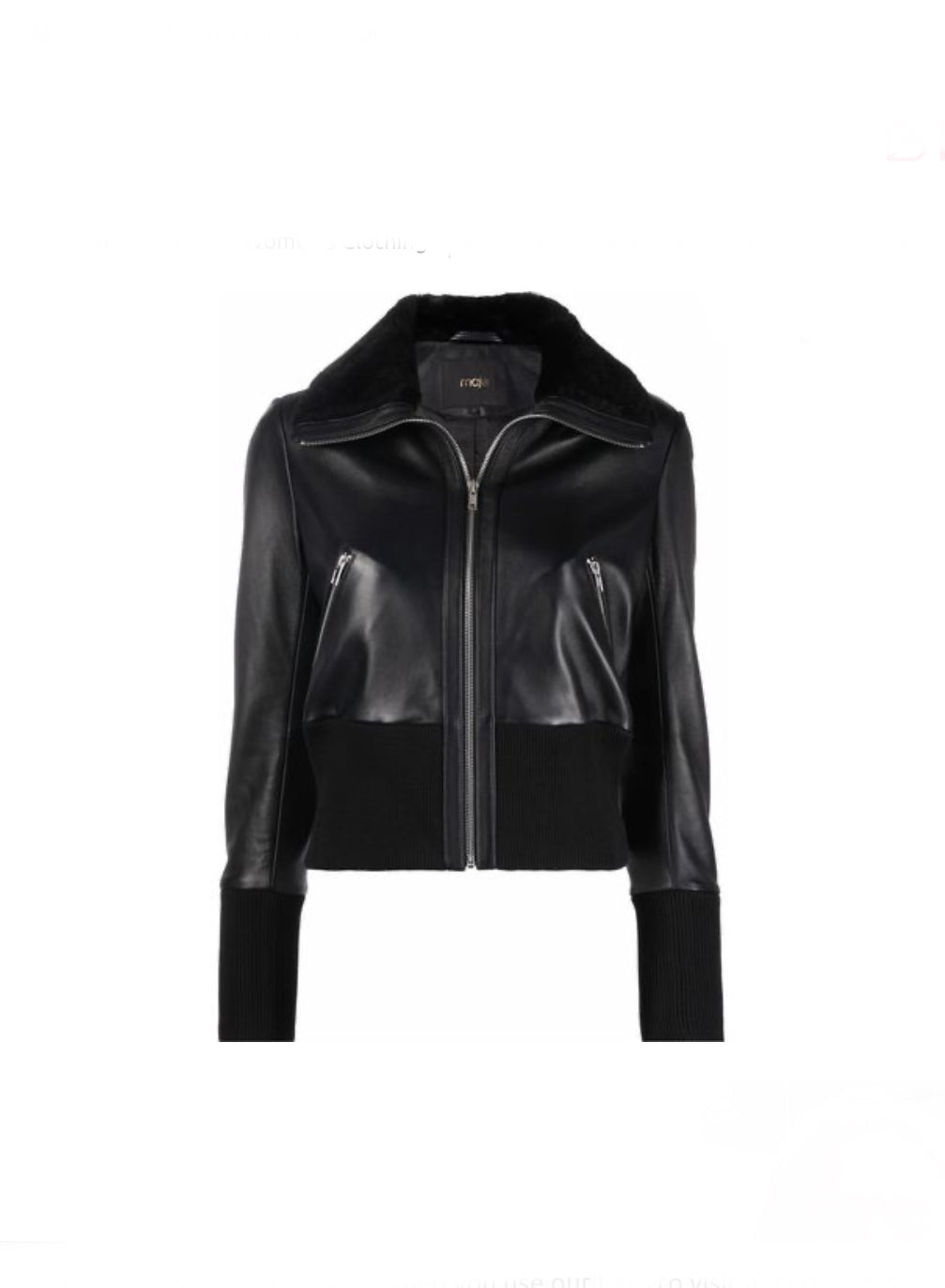 Maje Black Leather Bomber Jacket