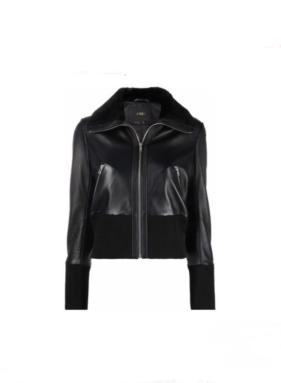 Maje Black Leather Bomber Jacket